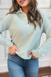 Stripe Quarter Zip Collar Long Sleeve Top