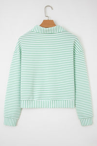 Stripe Quarter Zip Collar Long Sleeve Top