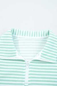 Stripe Quarter Zip Collar Long Sleeve Top