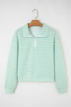 Stripe Quarter Zip Collar Long Sleeve Top