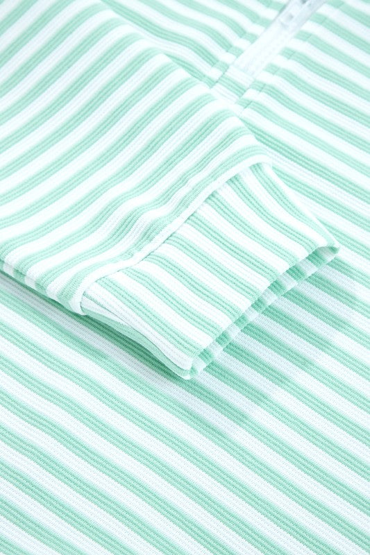 Stripe Quarter Zip Collar Long Sleeve Top