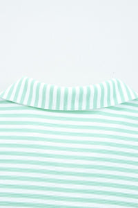Stripe Quarter Zip Collar Long Sleeve Top