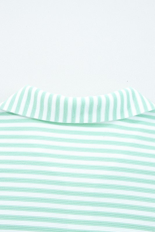 Stripe Quarter Zip Collar Long Sleeve Top