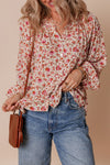 Pleated Detail Notched Neck Puff Sleeve Blouse