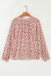 Pleated Detail Notched Neck Puff Sleeve Blouse