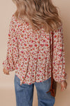 Pleated Detail Notched Neck Puff Sleeve Blouse