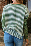 Stripe Thermal Knit Drop Shoulder Casual Top