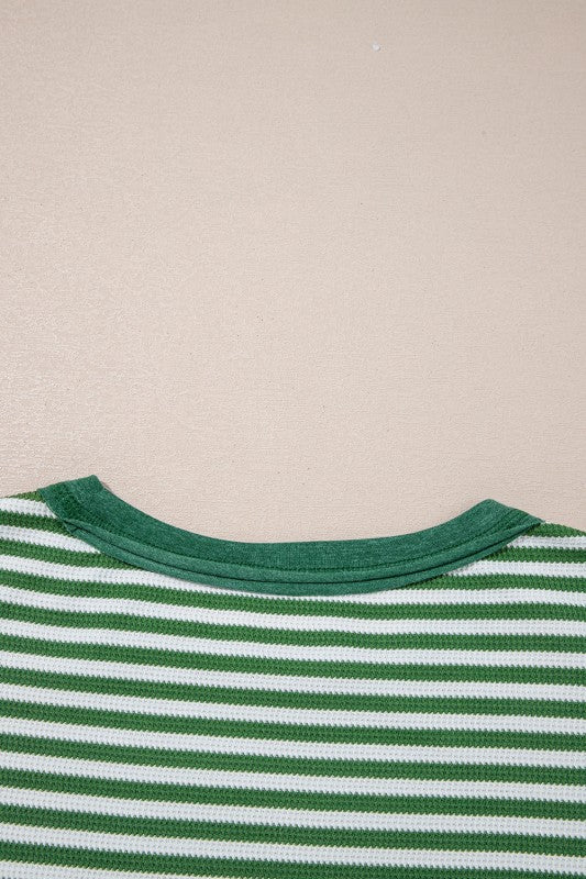 Stripe Thermal Knit Drop Shoulder Casual Top