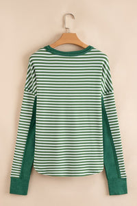 Stripe Thermal Knit Drop Shoulder Casual Top