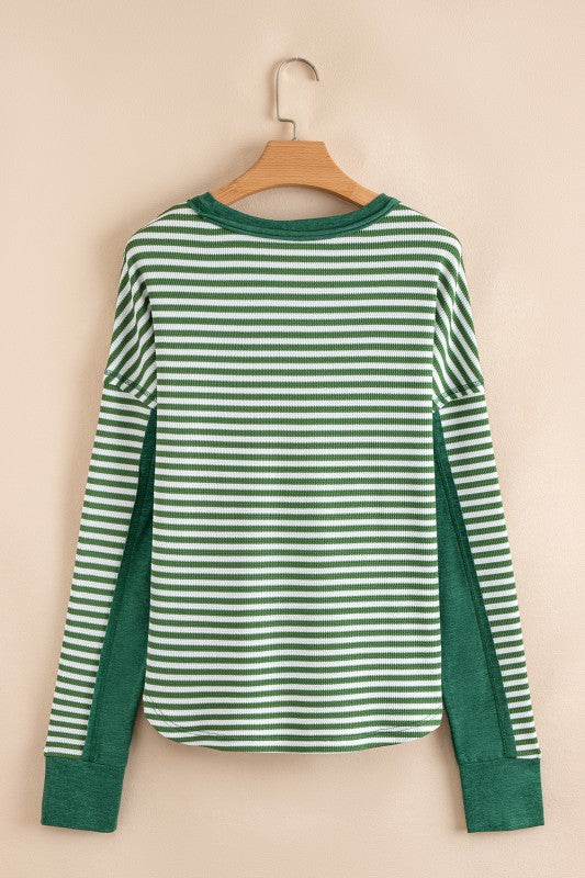 Stripe Thermal Knit Drop Shoulder Casual Top