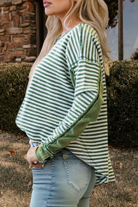 Stripe Thermal Knit Drop Shoulder Casual Top