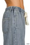Wide Leg Pants W/ Front Tie Cinch Waist Denim