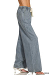 Wide Leg Pants W/ Front Tie Cinch Waist Denim
