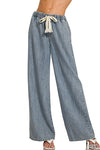 Wide Leg Pants W/ Front Tie Cinch Waist Denim