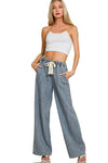 Wide Leg Pants W/ Front Tie Cinch Waist Denim