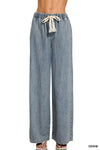 Wide Leg Pants W/ Front Tie Cinch Waist Denim