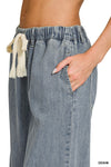 Wide Leg Pants W/ Front Tie Cinch Waist Denim