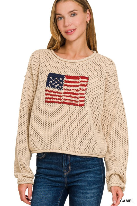 Crotchet Knit American Flag Sweater