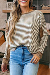 Stripe Thermal Knit Drop Shoulder Casual Top