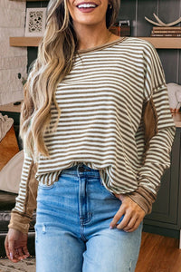 Stripe Thermal Knit Drop Shoulder Casual Top
