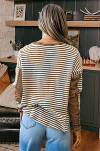 Stripe Thermal Knit Drop Shoulder Casual Top