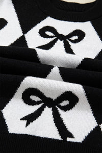 Chunky Diamond Patterned Bow Sweater Black/White