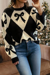 Chunky Diamond Patterned Bow Sweater Black/White
