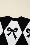 Chunky Diamond Patterned Bow Sweater Black/White