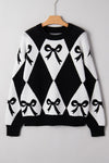 Chunky Diamond Patterned Bow Sweater Black/White