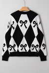 Chunky Diamond Patterned Bow Sweater Black/White