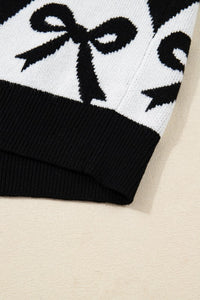 Chunky Diamond Patterned Bow Sweater Black/White