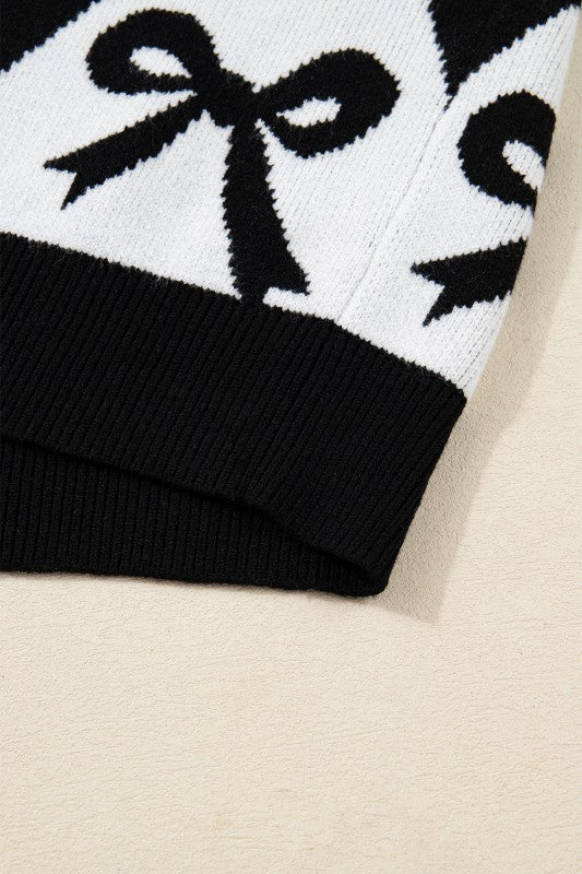Chunky Diamond Patterned Bow Sweater Black/White