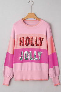 Holly Jolly Sequin Sweatshirt Pink