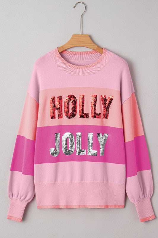 Holly Jolly Sequin Sweatshirt Pink