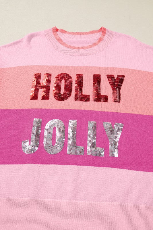 Holly Jolly Sequin Sweatshirt Pink
