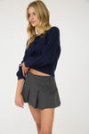 Cable Knit Front Velvet Bow Detail Knit Sweater Navy