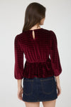 Scallop Velvet Bow Detail 3/4 Sleeve Knit Top
