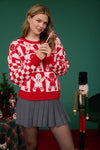 Checkered Gingerbread Jacquard Knit Sweater Red