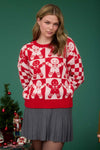 Checkered Gingerbread Jacquard Knit Sweater Red