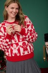 Checkered Gingerbread Jacquard Knit Sweater Red