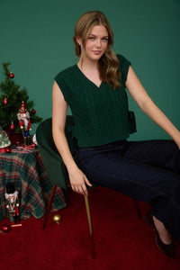 Cable Knit V Neck Side Tie Sweater Vest