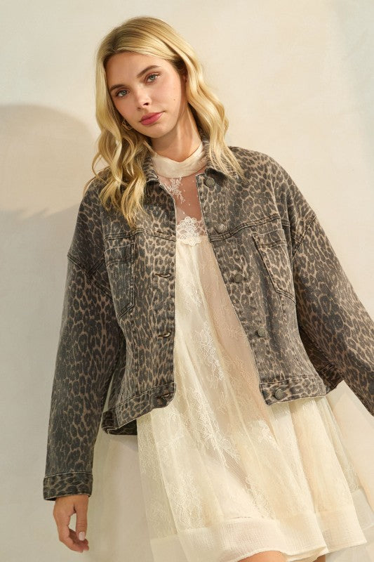 Leopard Printed Denim Jacket