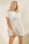 Printed French Terry Sleeveless V Neck Romper Camo