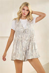Printed French Terry Sleeveless V Neck Romper Camo