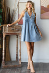 V Neck Sleeveless Light Wash Denim Short Dress