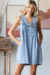 V Neck Sleeveless Light Wash Denim Short Dress