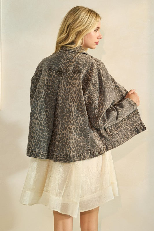 Leopard Printed Denim Jacket