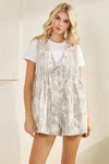 Printed French Terry Sleeveless V Neck Romper Camo