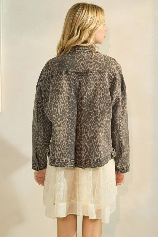 Leopard Printed Denim Jacket