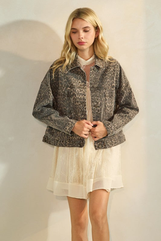 Leopard Printed Denim Jacket